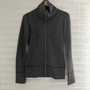 Lululemon Herringbone Full Zip Jacket Black Funnel Neck Size 4